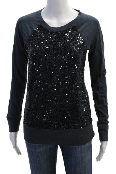 J Crew Womens Pullover Sweatshirt Black Cotton Crew Neck Long Sleeve Size XS