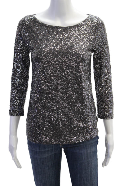 J Crew Women Dark Gray Round Neck 3/4 Sleeve Top Cotton Modal Linen Size XS