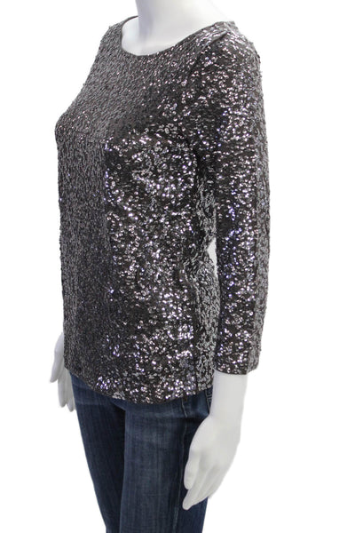 J Crew Women Dark Gray Round Neck 3/4 Sleeve Top Cotton Modal Linen Size XS