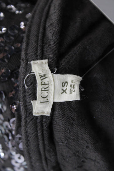 J Crew Women Dark Gray Round Neck 3/4 Sleeve Top Cotton Modal Linen Size XS
