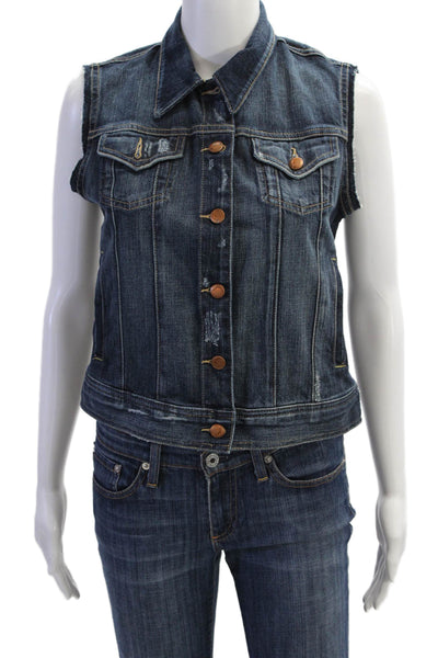 Joes Jeans, Women Dark Blue Collared Button Sleeveless Cotton Vest Size S
