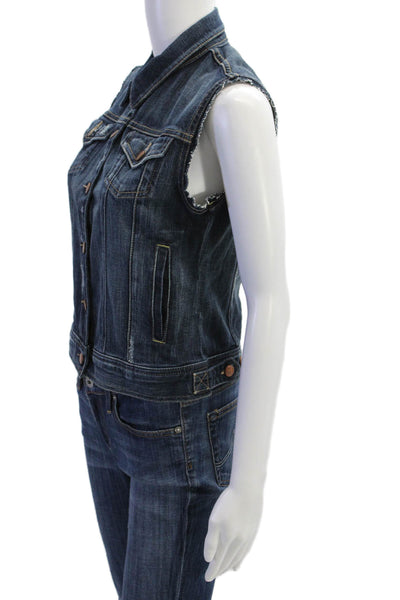 Joes Jeans, Women Dark Blue Collared Button Sleeveless Cotton Vest Size S