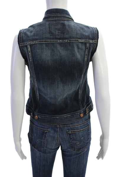 Joes Jeans, Women Dark Blue Collared Button Sleeveless Cotton Vest Size S