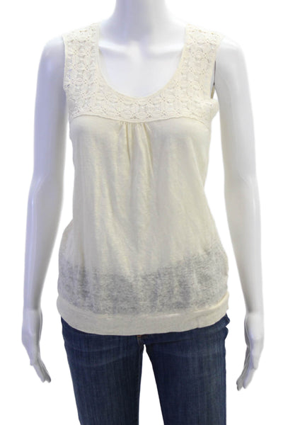 Massimo Dutti Women Beige Lace Basic Sleeveless Tank Round Neck Boho Size XS