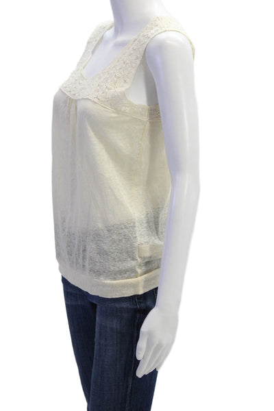 Massimo Dutti Women Beige Lace Basic Sleeveless Tank Round Neck Boho Size XS