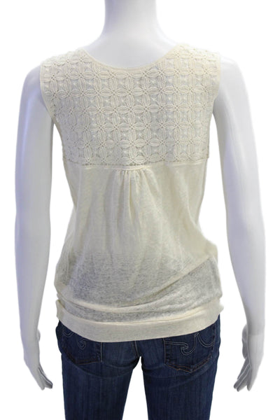 Massimo Dutti Women Beige Lace Basic Sleeveless Tank Round Neck Boho Size XS
