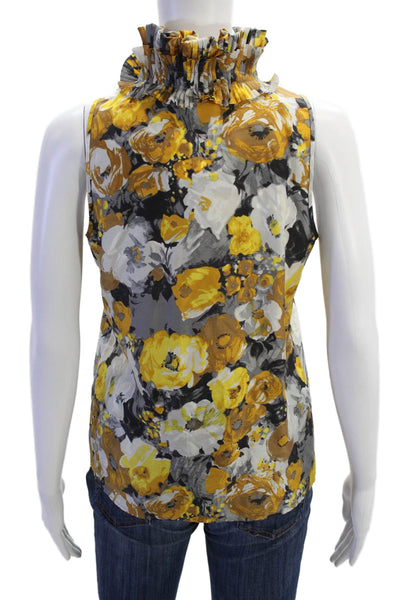 J Crew Women Black Silk Floral High Neck Sleeveless Blouse Size 2