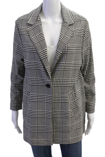 Zara Women Classic Plaid Blazer Black Collared Button Long Sleeve Size S