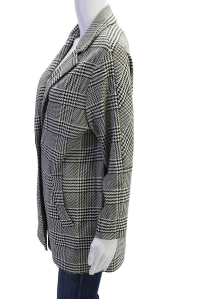 Zara Women Classic Plaid Blazer Black Collared Button Long Sleeve Size S