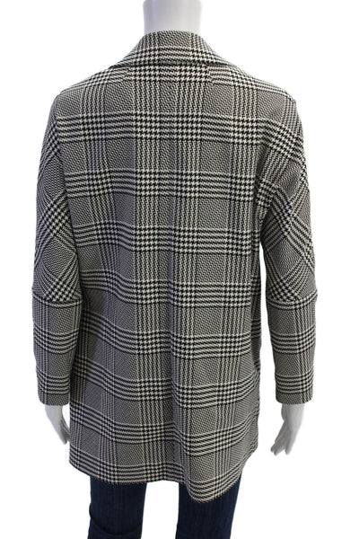 Zara Women Classic Plaid Blazer Black Collared Button Long Sleeve Size S