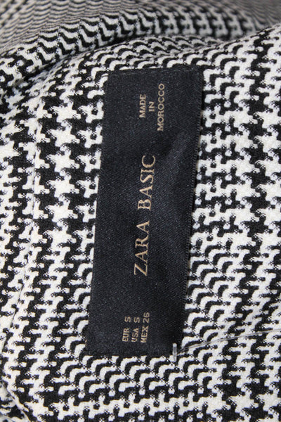 Zara Women Classic Plaid Blazer Black Collared Button Long Sleeve Size S