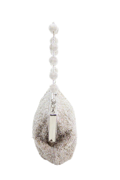 Fellini Carlo Fellini Womens One Handle Kiss Lock Beaded Evening Handbag Silver