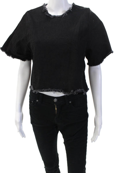 Ashley Rowe Women Cropped T-Shirt Black Cotton Crew Short Sleeve Grunge Size S