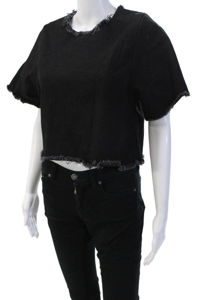Ashley Rowe Women Cropped T-Shirt Black Cotton Crew Short Sleeve Grunge Size S