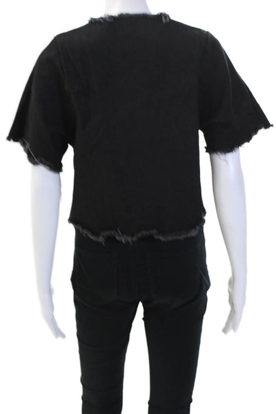 Ashley Rowe Women Cropped T-Shirt Black Cotton Crew Short Sleeve Grunge Size S