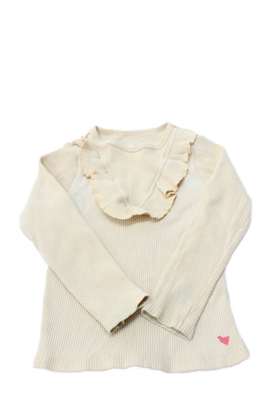 Pink Chicken Womens Cotton Rib-Knit Long Sleeve Shirt Beige Size 3