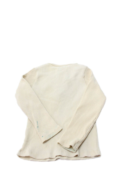Pink Chicken Womens Cotton Rib-Knit Long Sleeve Shirt Beige Size 3