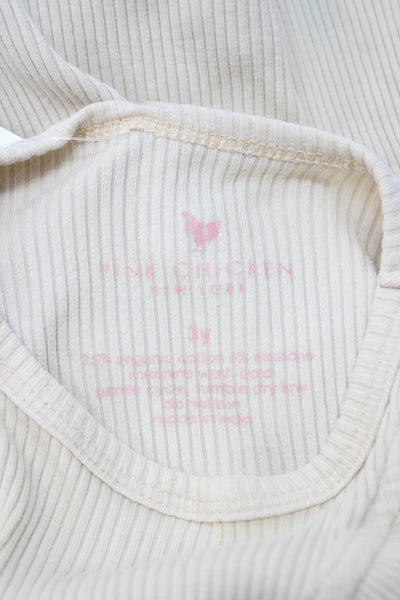 Pink Chicken Womens Cotton Rib-Knit Long Sleeve Shirt Beige Size 3