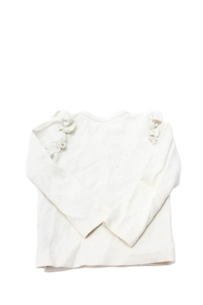 La Coqueta Girls Ruffled Long Sleeve Round Neck T-Shirt White Size 3