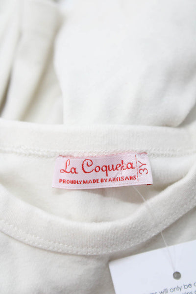 La Coqueta Girls Ruffled Long Sleeve Round Neck T-Shirt White Size 3