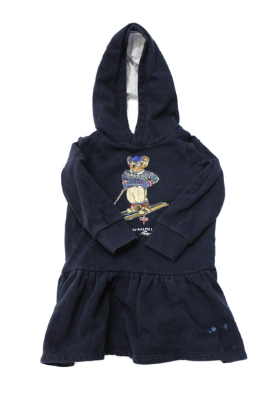 Polo Ralph Lauren Girls Cotton Hooded Long Sleeve Mini Dress Blue Size 3