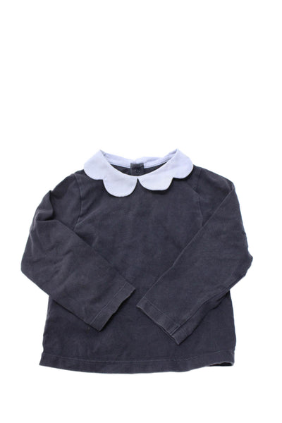 Jacadi Girls Cotton Scalloped Collared Long Sleeve Blouse Blue Size 3