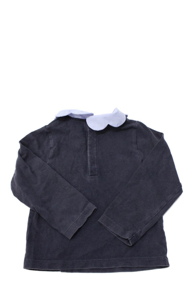 Jacadi Girls Cotton Scalloped Collared Long Sleeve Blouse Blue Size 3