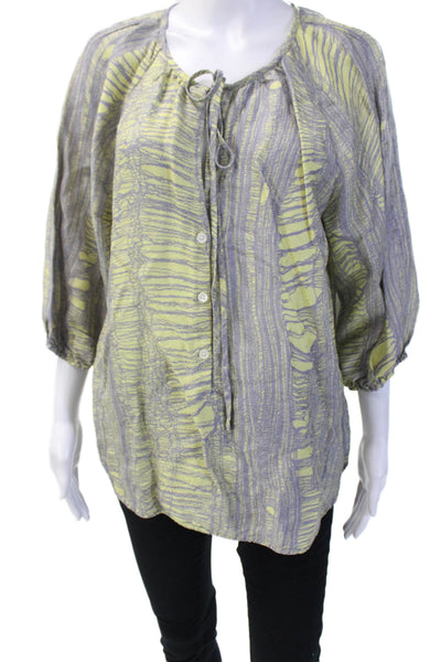 Raquel Allegra Womens Tunic Gray 3/4 Sleeve Round Neck Silk-Rayon Size 2