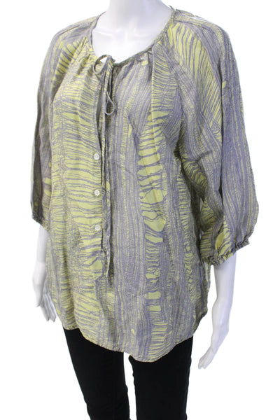 Raquel Allegra Womens Tunic Gray 3/4 Sleeve Round Neck Silk-Rayon Size 2
