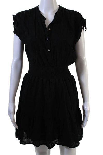 Rails Women Shirt Dress Black Short Sleeve Button Linen ECOVERO Boho Size S