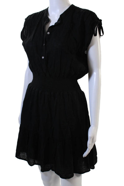 Rails Women Shirt Dress Black Short Sleeve Button Linen ECOVERO Boho Size S