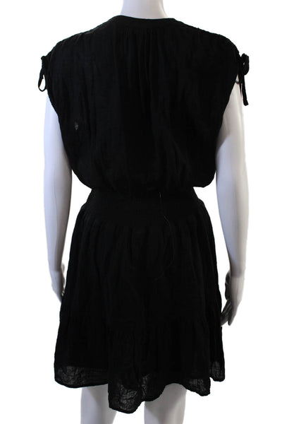 Rails Women Shirt Dress Black Short Sleeve Button Linen ECOVERO Boho Size S