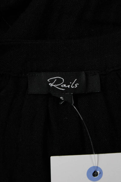 Rails Women Shirt Dress Black Short Sleeve Button Linen ECOVERO Boho Size S