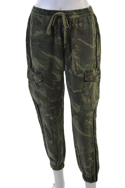 Pam & Gela Unisex Green Camo Cargo Jogger Pants Drawstring 100% Lyocell Size S