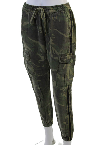 Pam & Gela Unisex Green Camo Cargo Jogger Pants Drawstring 100% Lyocell Size S