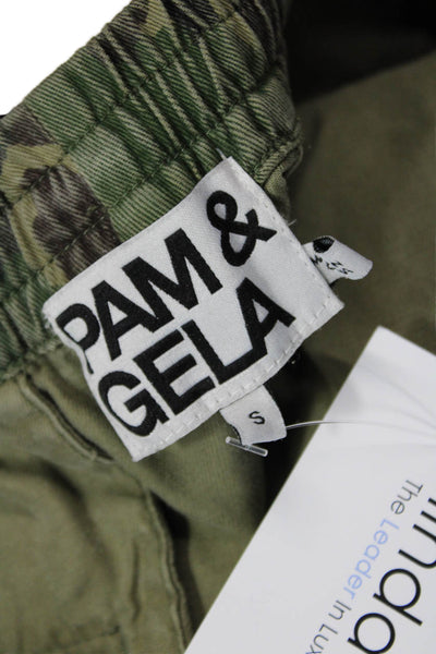 Pam & Gela Unisex Green Camo Cargo Jogger Pants Drawstring 100% Lyocell Size S