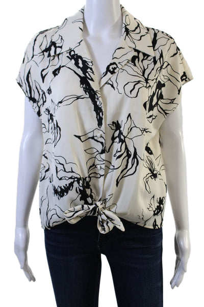Rachel Zoe Women Beige Floral Collared Sleeveless Blouse Size M