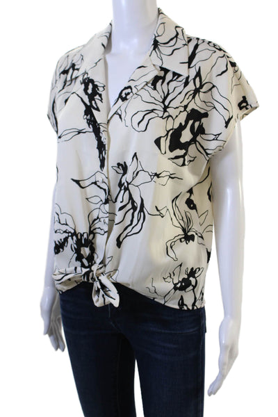 Rachel Zoe Women Beige Floral Collared Sleeveless Blouse Size M
