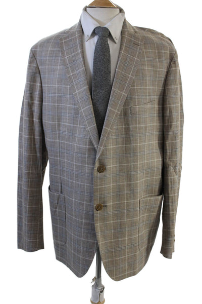 Michael Kors Mens Beige Plaid Sport Coat 79% Cotton 21% Polyester Size 50