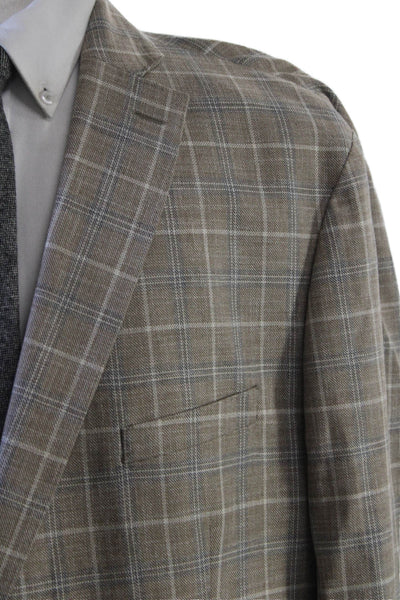 Michael Kors Mens Beige Plaid Sport Coat 79% Cotton 21% Polyester Size 50
