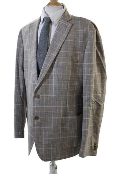 Michael Kors Mens Beige Plaid Sport Coat 79% Cotton 21% Polyester Size 50