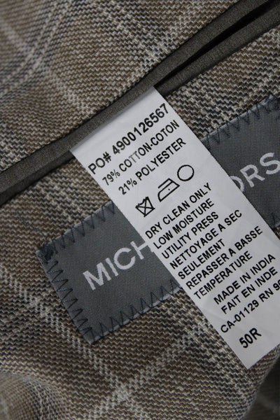 Michael Kors Mens Beige Plaid Sport Coat 79% Cotton 21% Polyester Size 50