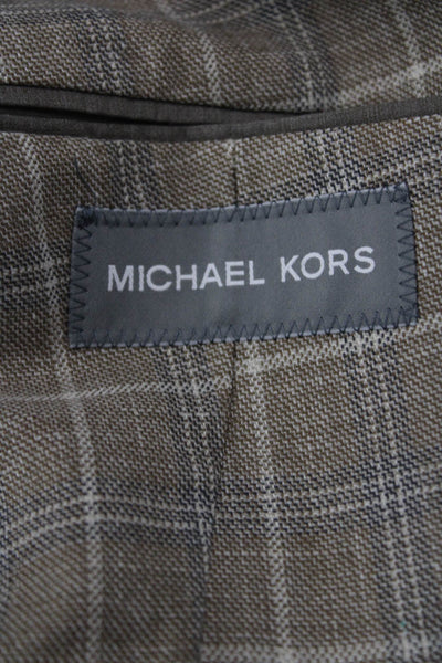 Michael Kors Mens Beige Plaid Sport Coat 79% Cotton 21% Polyester Size 50
