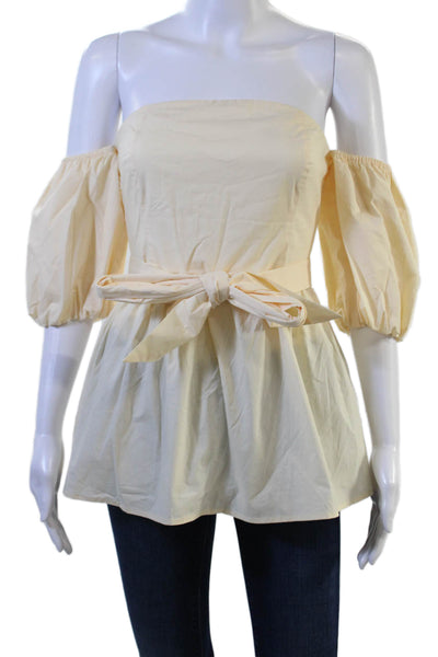 Designer Women Bohemian Beige Cotton-Blend Tie-Front Long Sleeve Blouse Size S