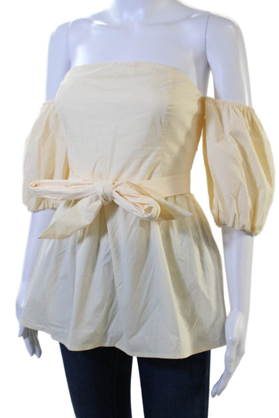 Designer Women Bohemian Beige Cotton-Blend Tie-Front Long Sleeve Blouse Size S