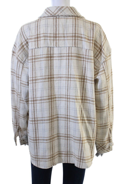 Le Lis Women Jacket Plaid Collared Button Long Sleeve Beige Polyester Size M