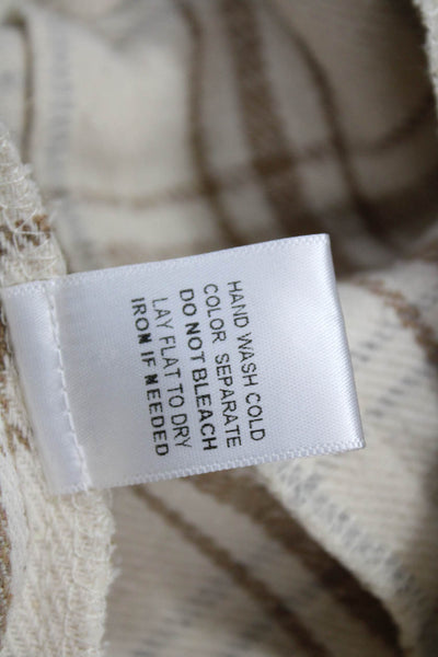 Le Lis Women Jacket Plaid Collared Button Long Sleeve Beige Polyester Size M
