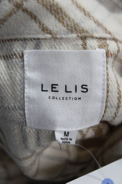 Le Lis Women Jacket Plaid Collared Button Long Sleeve Beige Polyester Size M