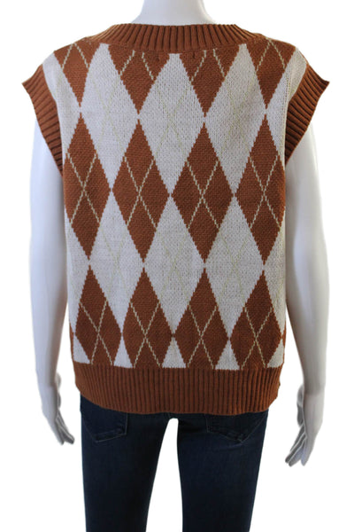 Sage The Label Unisex Argyle V-Neck Sweater Vest Brown 100% Acrylic Size XS