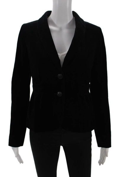 J Crew Women Black Cotton Blazer Collared Button Long Sleeve Size 2